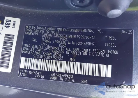 2025 Toyota Sienna Xle z USA, uszkodzony, nr VIN 5TDJRKEC0SS258723